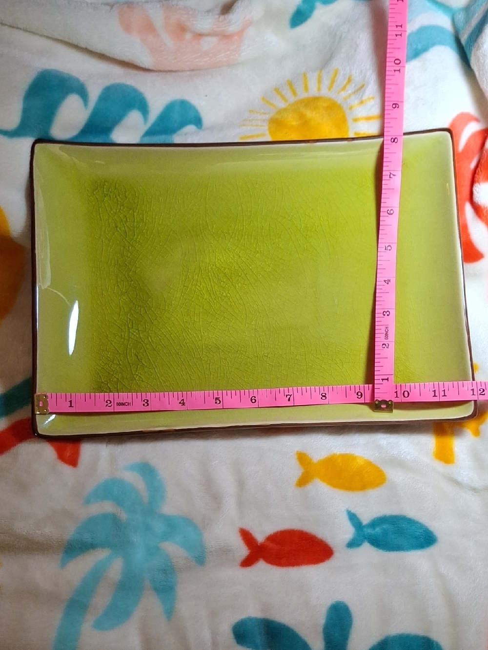 Green Rectangular Ceramic Serving Tray